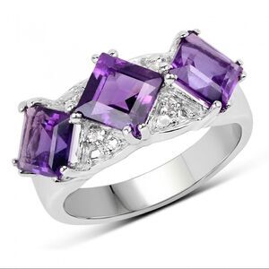 Beautiful White Gold Rhodium Over Sterling Silver Amethyst and Topaz Size 7 Ring